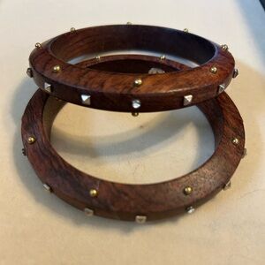 Silpada Brown Wooden Bangle Bracelets with Sterling Silver & other Studs